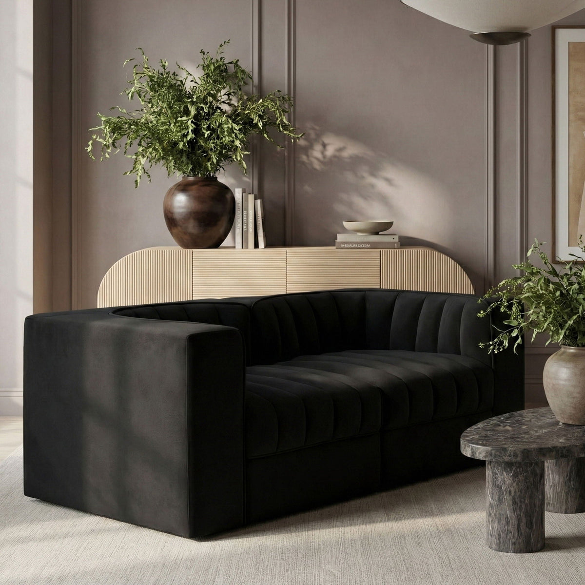 Rummi - Velvet Performance Fabric Upholstered 2 Piece Modular Loveseat