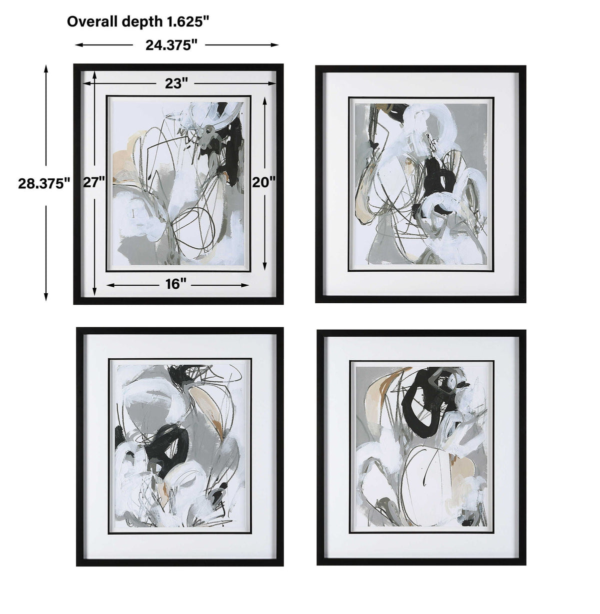 Tangled Threads - Abstract Framed Prints (Set of 4) - Pearl Silver