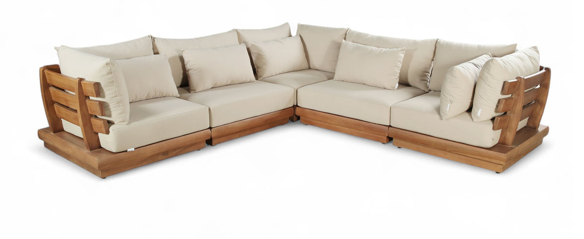 Mirella - 5 Piece Water Resistant Fabric Upholstered Outdoor Patio Modular Sectional
