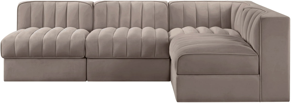 Rummi - Armless Velvet Performance Fabric Upholstered 4 Piece Modular Sectional