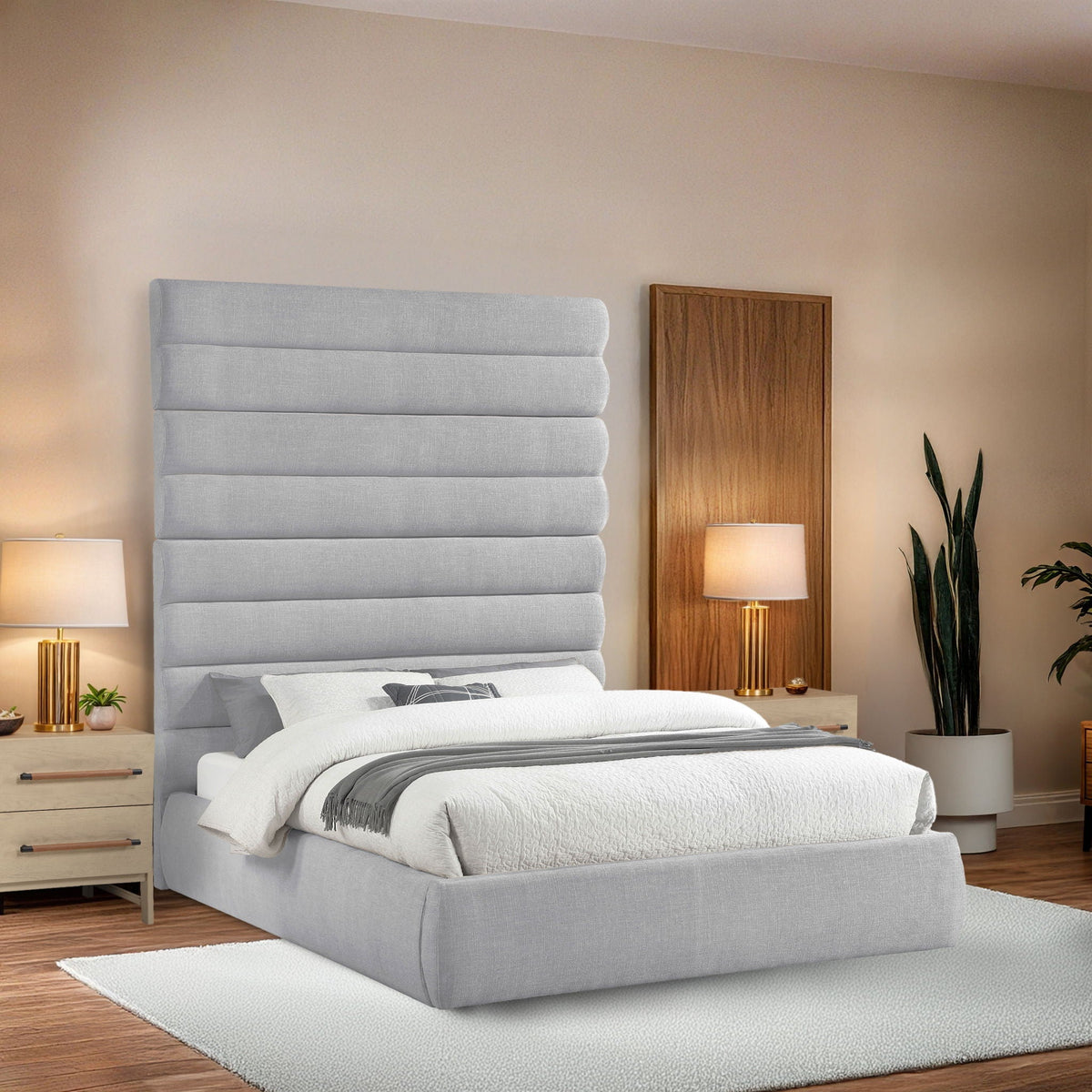 Adam - Linen Fabric Bed With 89" Headboard