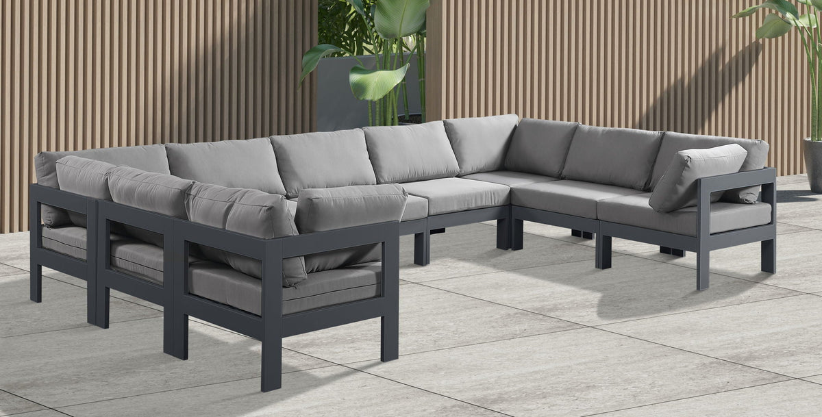 Nizuc - Outdoor Patio 9 Piece Modular Sectional With Gray Frame