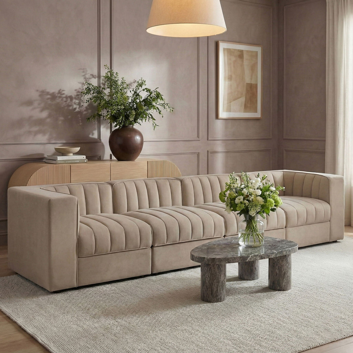 Rummi - Velvet Performance Fabric Upholstered 4 Piece Modular Sofa