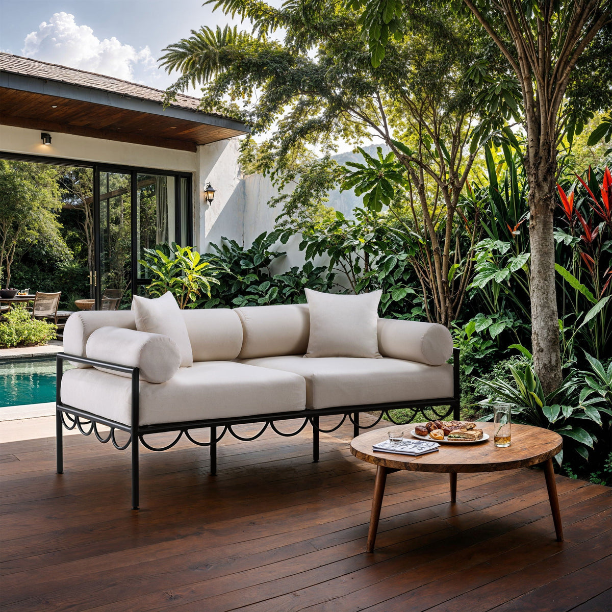 Portofino - Resilient Water Repellent Fabric 69.75" Upholstered Outdoor Patio Loveseat