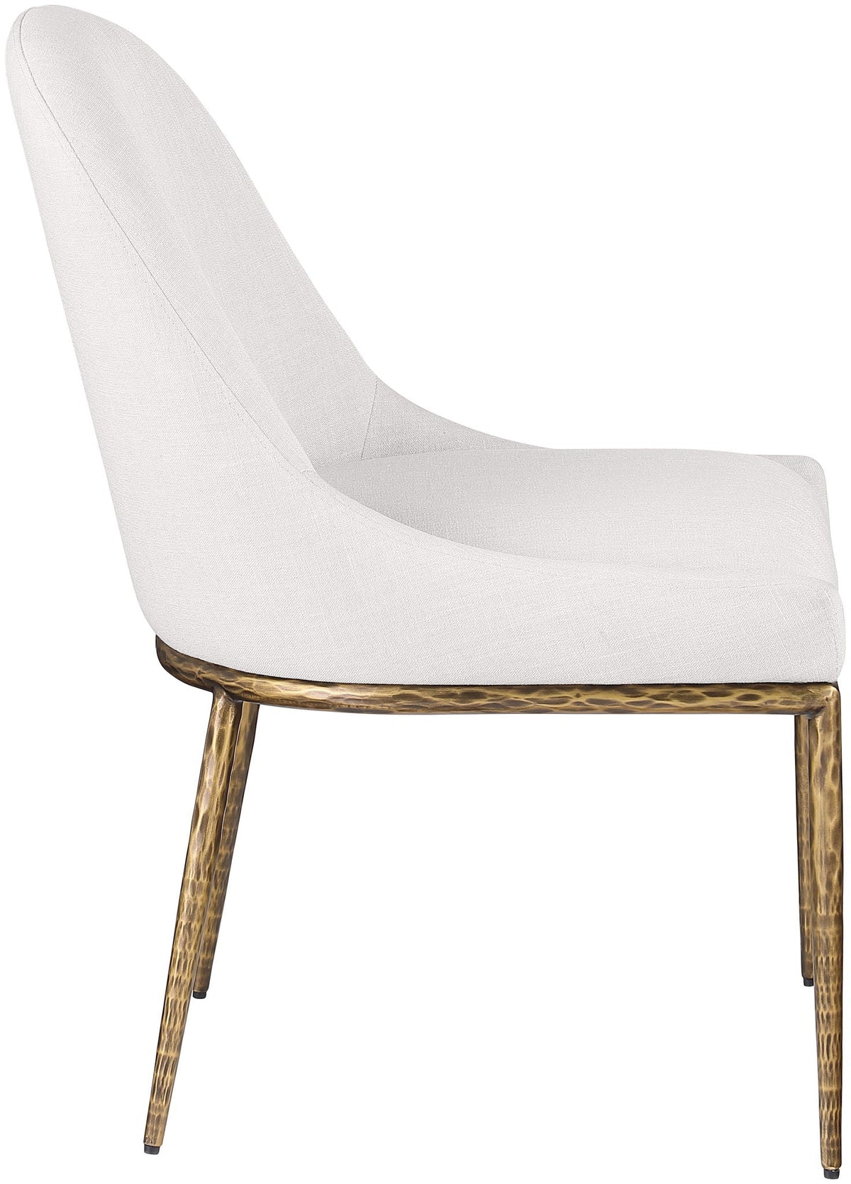 Ferro - Linen Textured Performance Fabric Upholstered Dining Side Chair - Cream / Brushed Gold