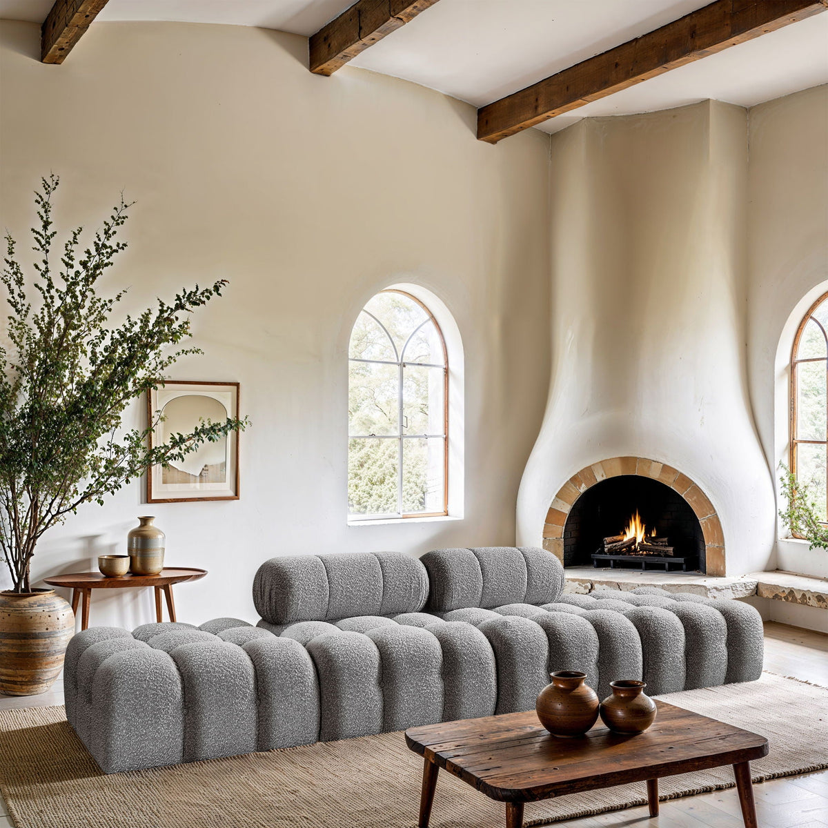 Ames - 4 Piece Boucle Upholstered Modular Sofa With 2 Backless Seats