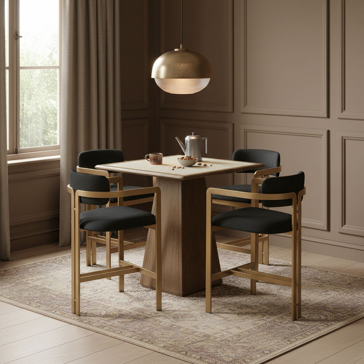 Aurum - Vegan Leather Upholstered Counter Stool With Brushed Brass Base