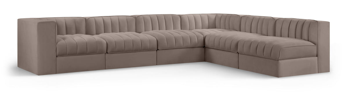 Rummi - Velvet Performance Fabric Upholstered 6 Piece Modular Sectional