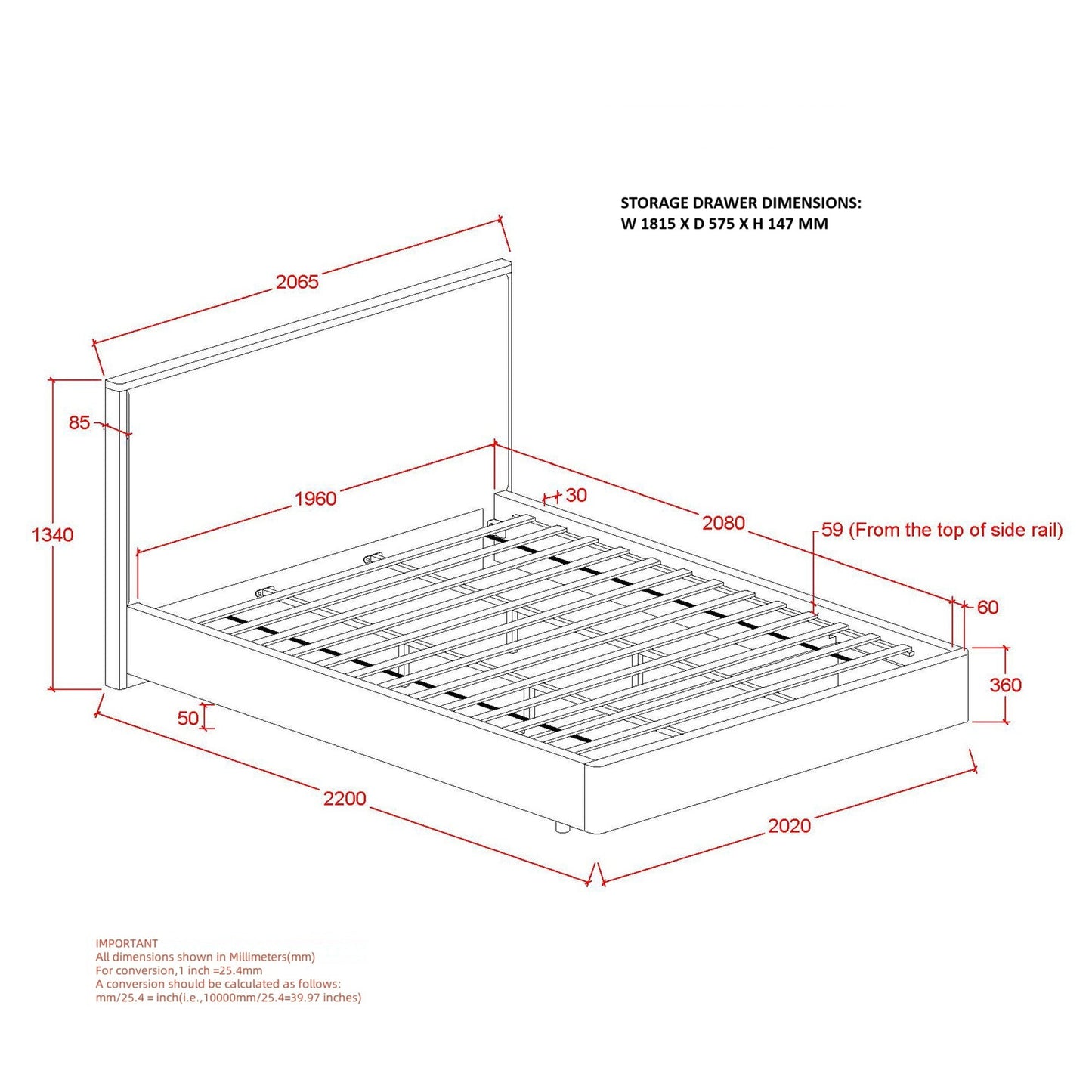 Andover 78" Platform Bed W/Drawer Oat