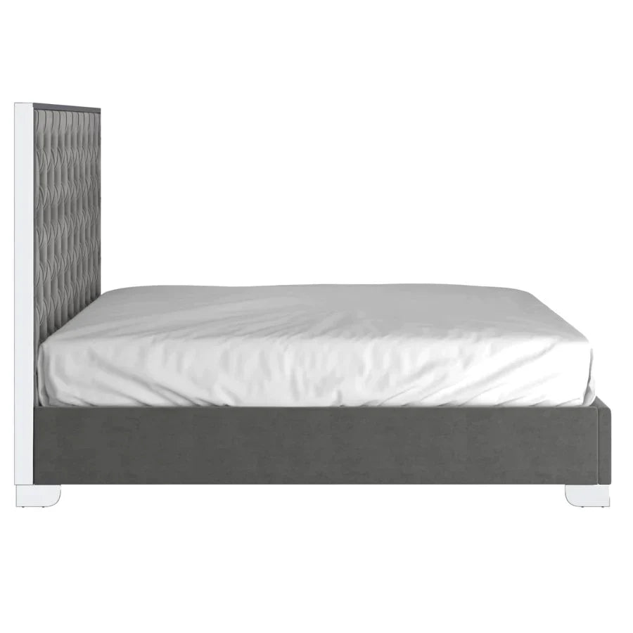 Lucille 78" King Bed in Grey with Silver Detail - Furniture Depot