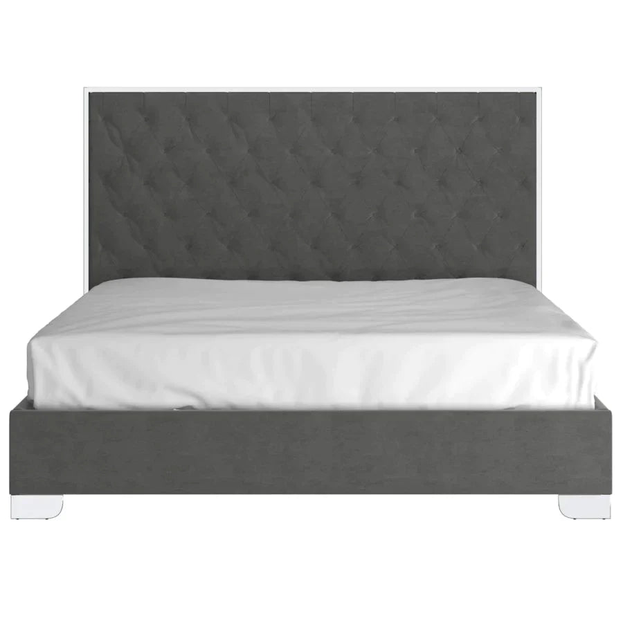 Lucille 78" King Bed in Grey with Silver Detail - Furniture Depot