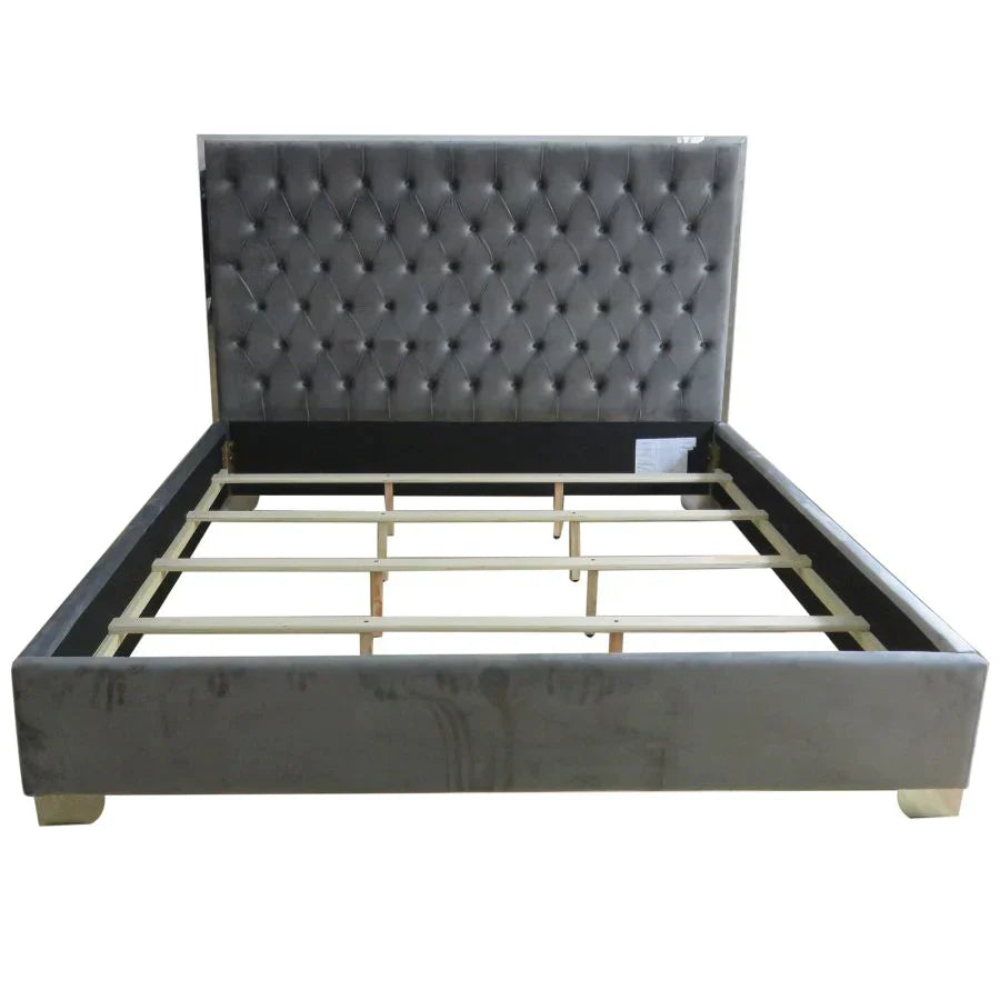 Lucille 78" King Bed in Grey with Silver Detail - Furniture Depot