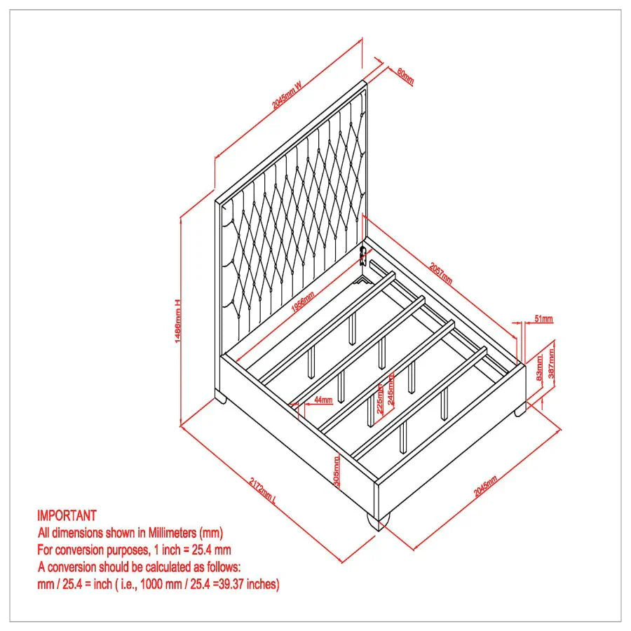 Lucille 78" King Bed in Grey with Silver Detail - Furniture Depot