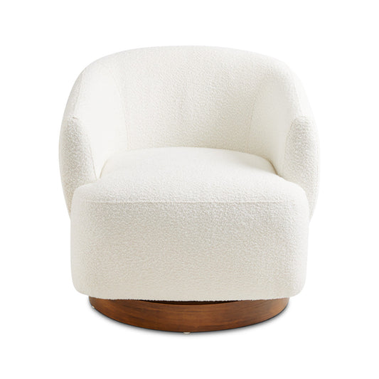 Liam Swivel Accent Chair with Boucle Fabric and Brown Oak Base