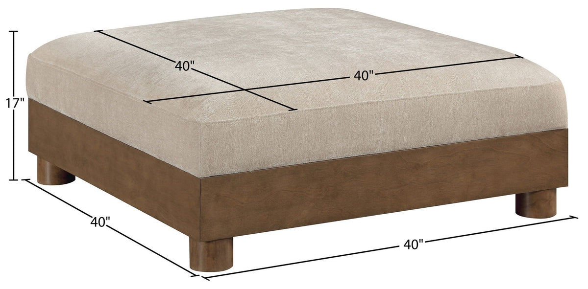 Turin - Chenille Fabric Upholstered Modular Ottoman - Taupe / Brown Walnut