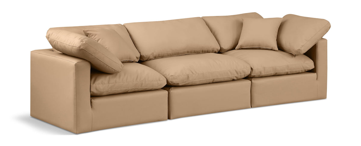 Indulge - Faux Leather 3 Piece Modular Sofa - Tan