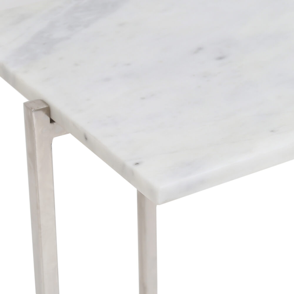 Ida White Marble Top Console Table: Silver Frame - Furniture Depot