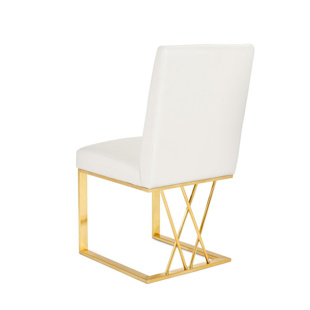 Martini Dining Chair (White Leatherette Brushed Gold Frame) - Furniture Depot