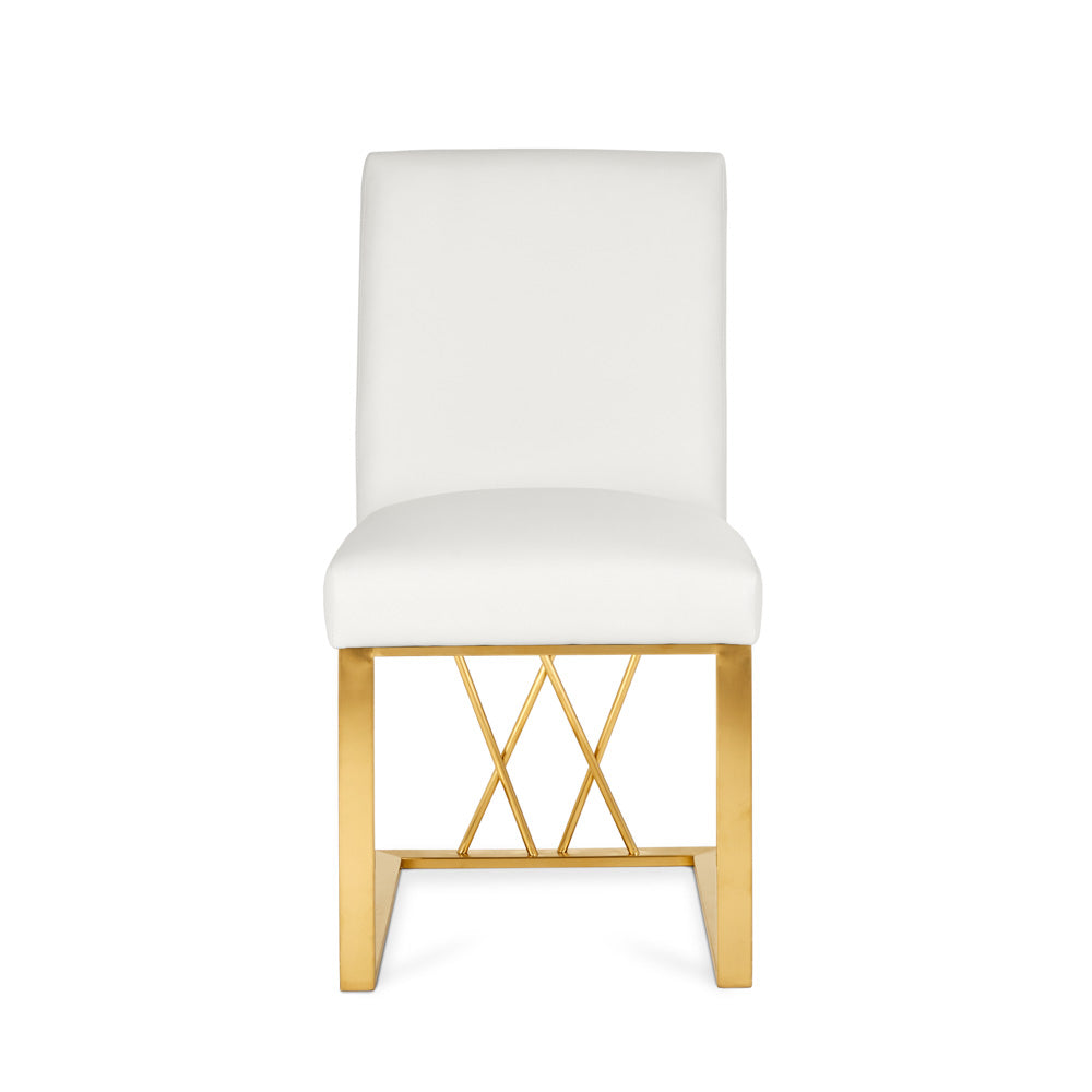 Martini Dining Chair (White Leatherette Brushed Gold Frame) - Furniture Depot