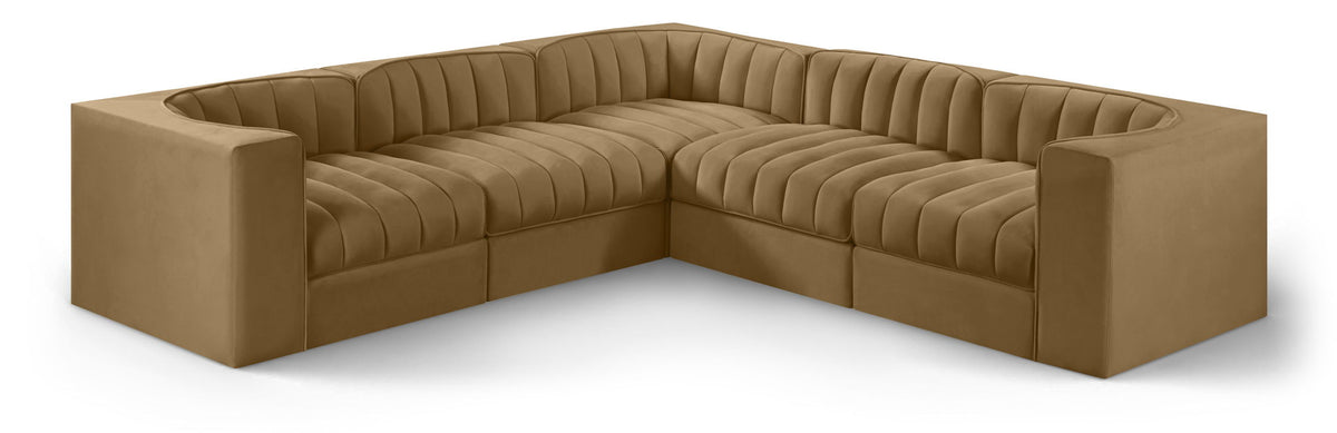 Rummi - Symmetrical Velvet Performance Fabric Upholstered 5 Piece Modular Sectional