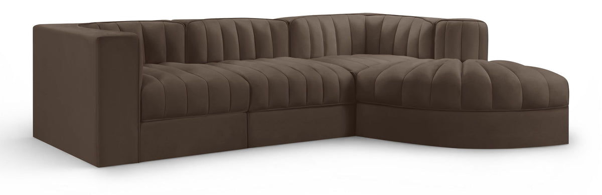 Rummi - Velvet Performance Fabric Upholstered 4 Piece Modular Sectional, With Reverse Corner Chair
