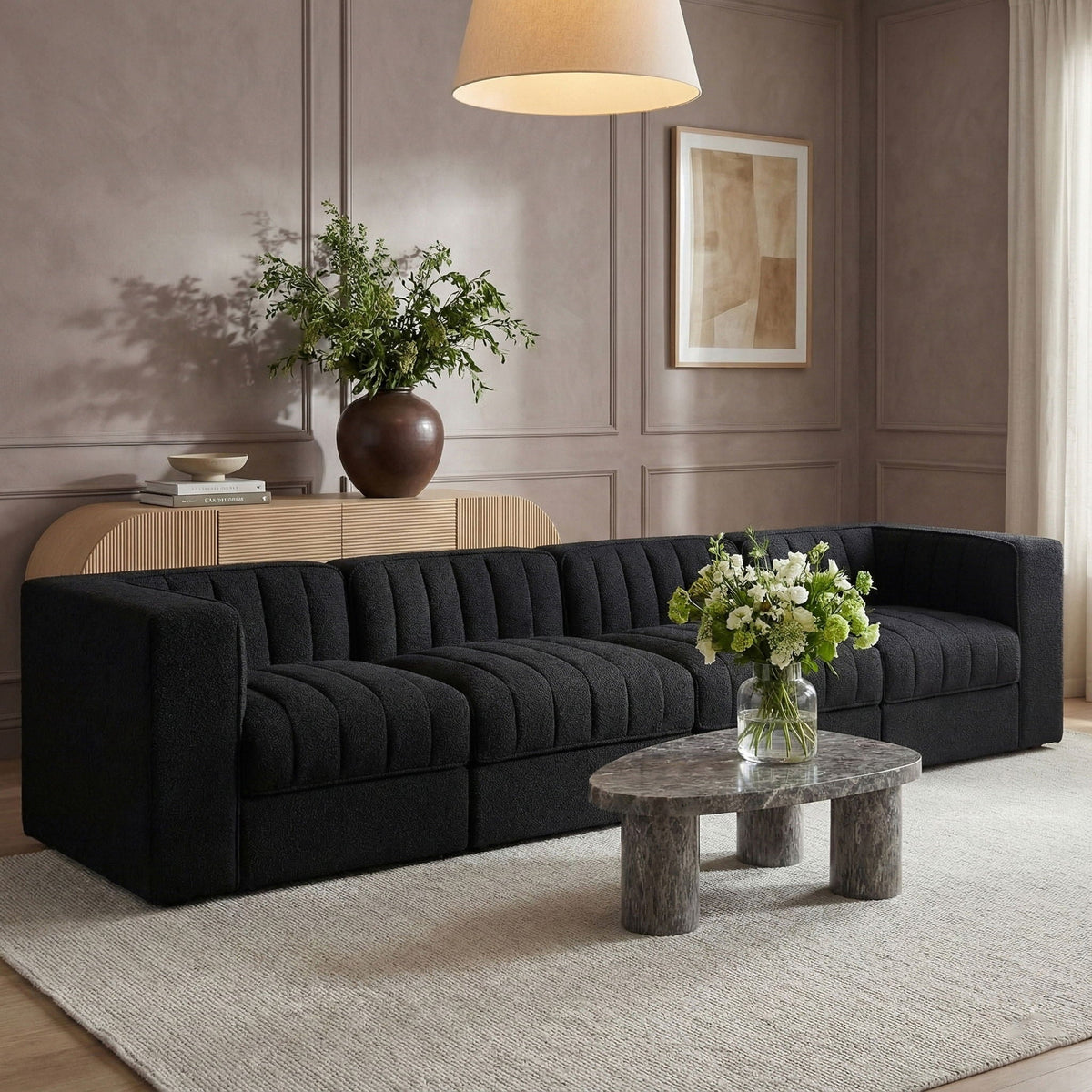 Rummi - Velvet Performance Fabric Upholstered 4 Piece Modular Sofa