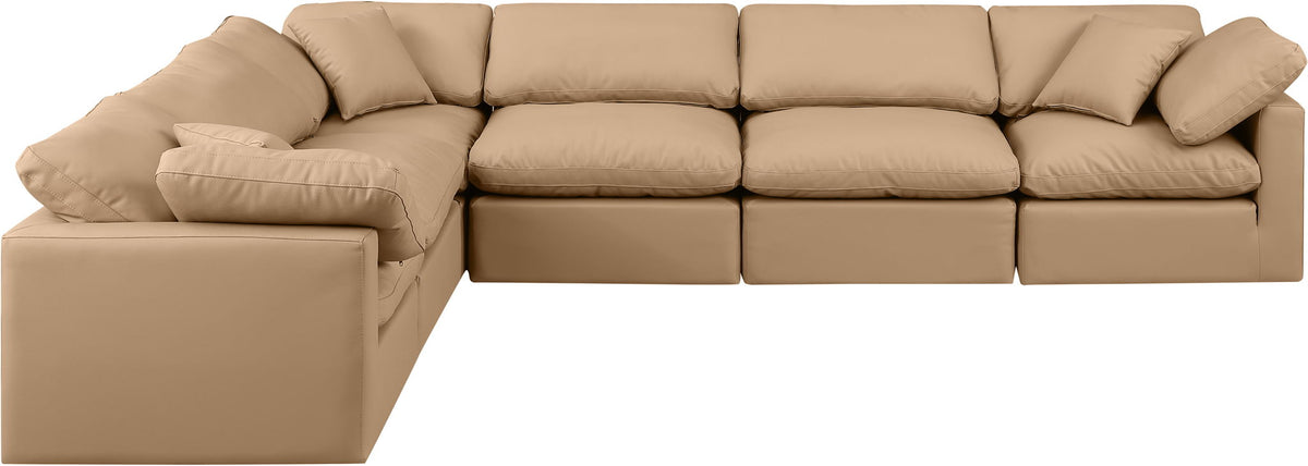 Indulge - Faux Leather 6 Piece Modular Corner Sectional - Tan