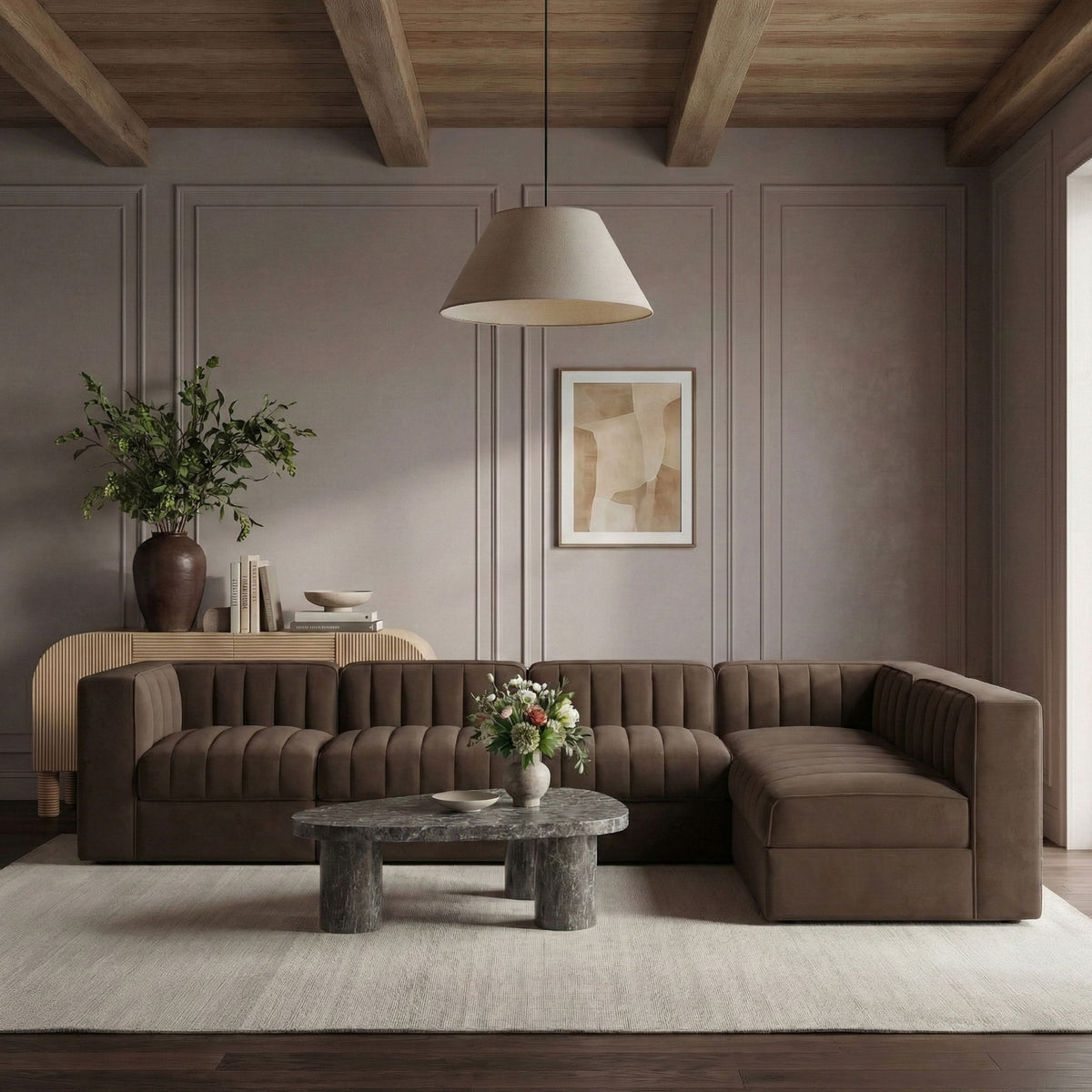 Rummi - Velvet Performance Fabric Upholstered 6 Piece Modular Sectional