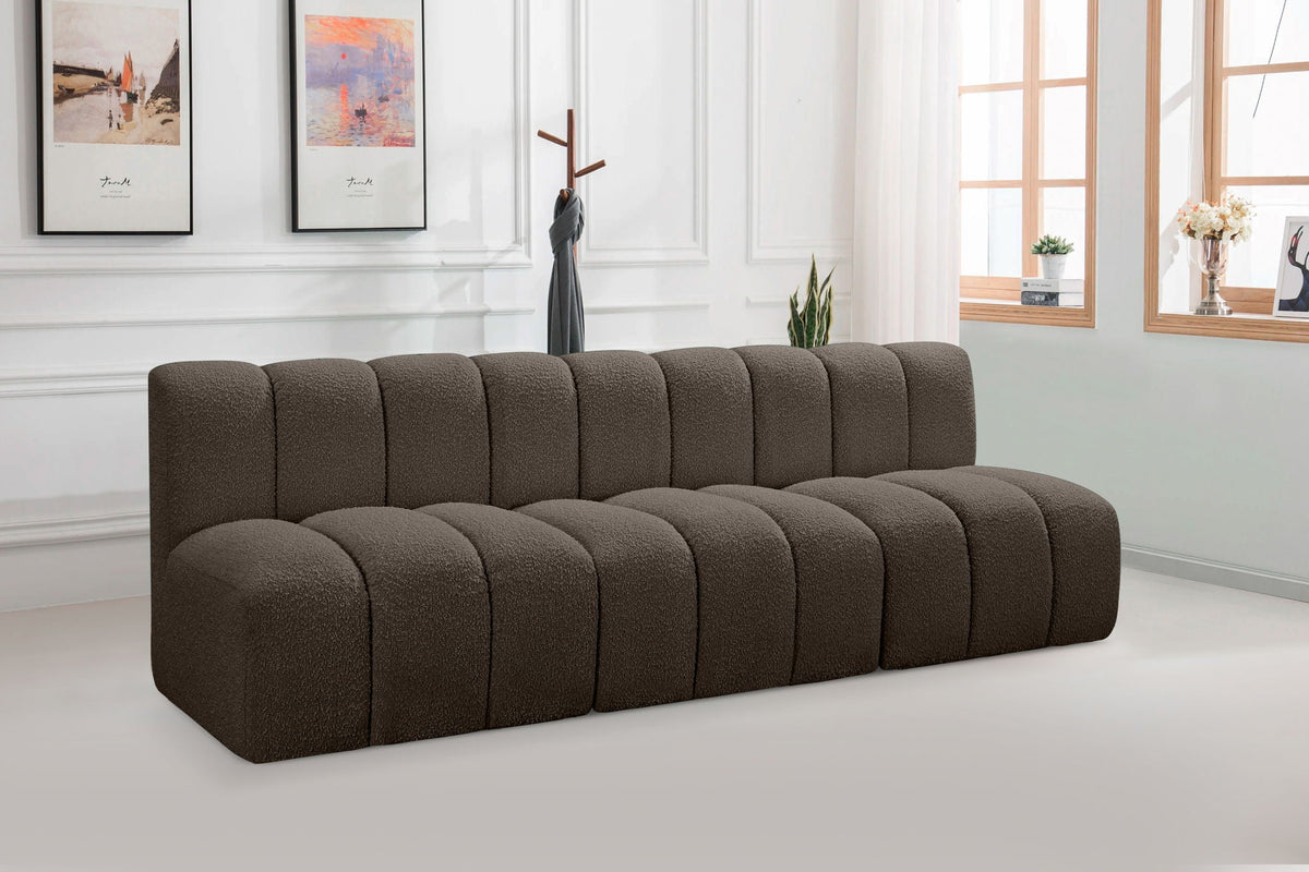 Arc - Boucle Fabric 3 Piece Modular Straight Sofa - Brown