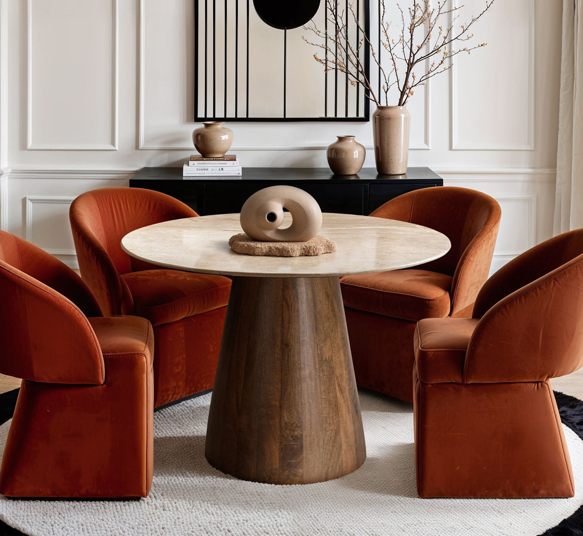 Liona - 42" Marble And Mango Wood Dining Table