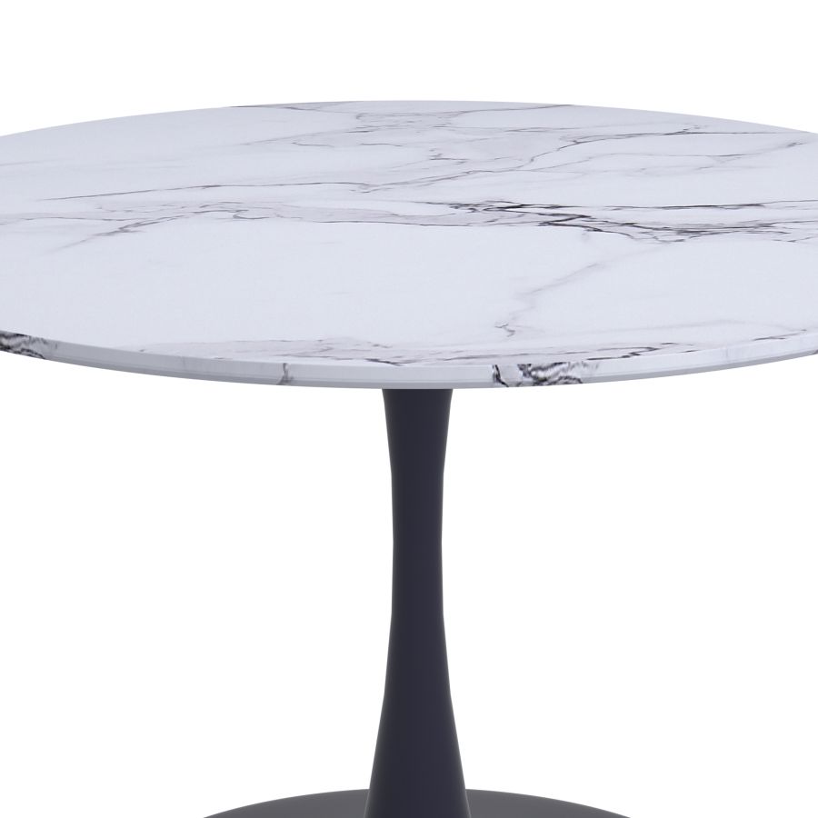 Zilo 48" Round Dining Table in White Faux Marble and Black