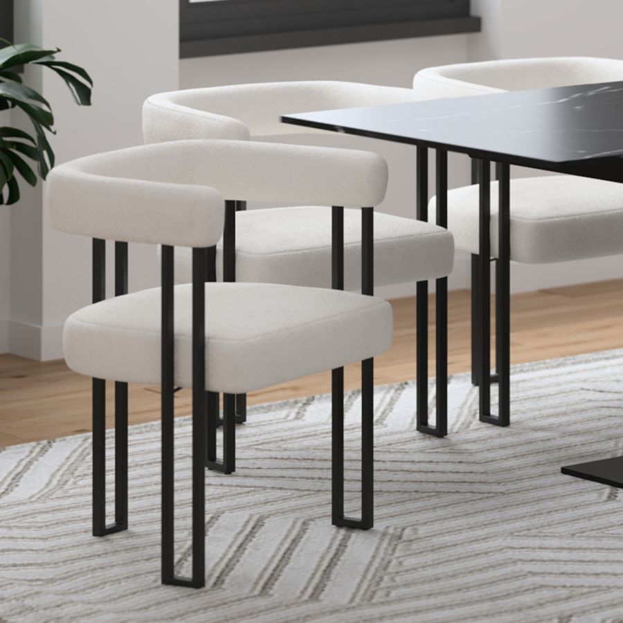 Scarlet Dining Chair, set of 2, in Ivory Boucle and Black