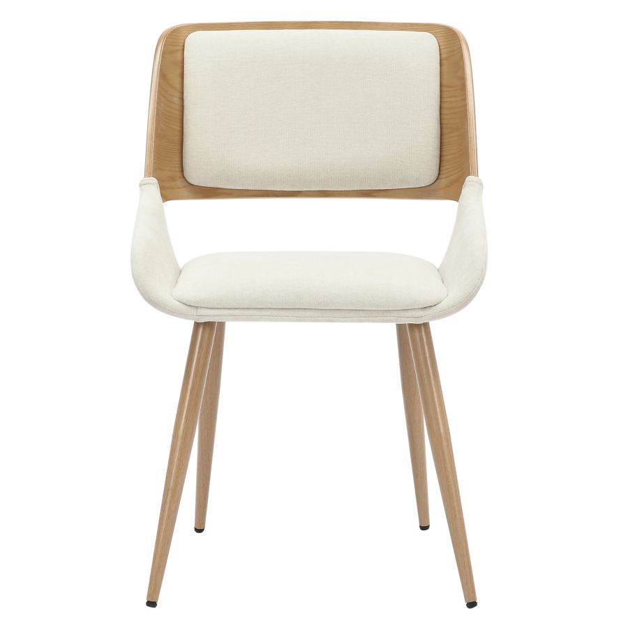 Hudson Dining Chair in Beige Fabric and Natural Metal and Wood
