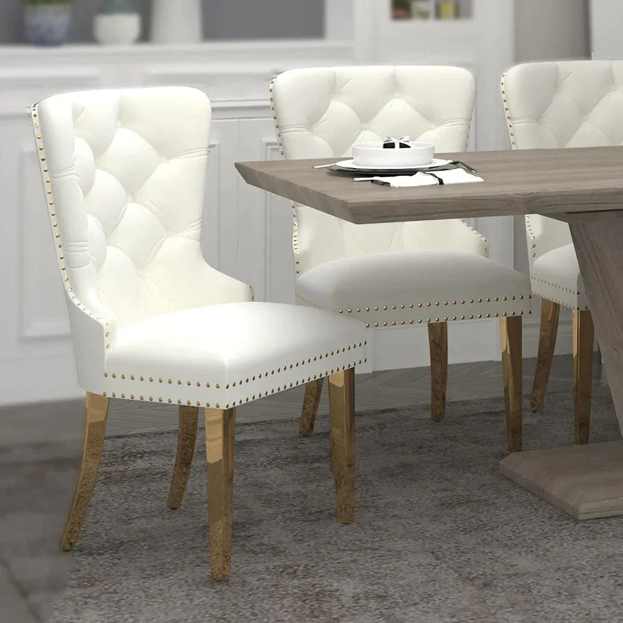 Mizal Side Chair, set of 2, in Ivory with Gold - Furniture Depot