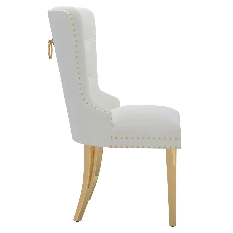 Mizal Side Chair, set of 2, in Ivory with Gold - Furniture Depot