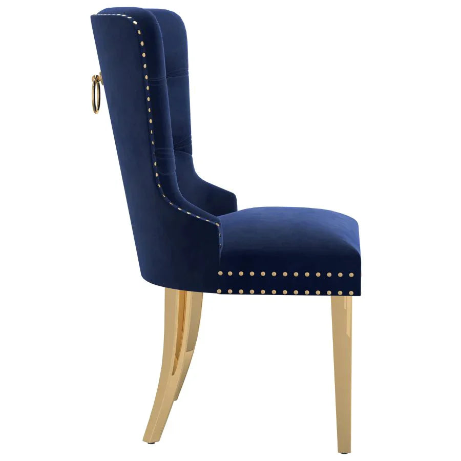 Mizal Side Chair, set of 2, in Navy with Gold - Furniture Depot