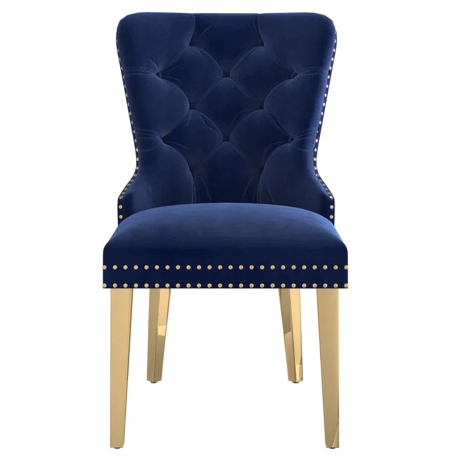 Mizal Side Chair, set of 2, in Navy with Gold - Furniture Depot