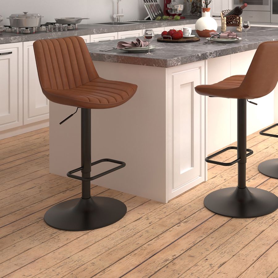 Kosi Adjustable Air-Lift Stool, set of 2, in Saddle and Black