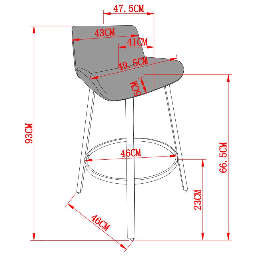 Fern 26" Counter Stool, set of 2, with Swivel in Grey Fabric and Black