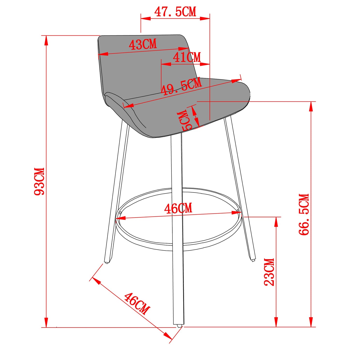 Fern 26'' Counter Stool Pu Charcoal set of 2