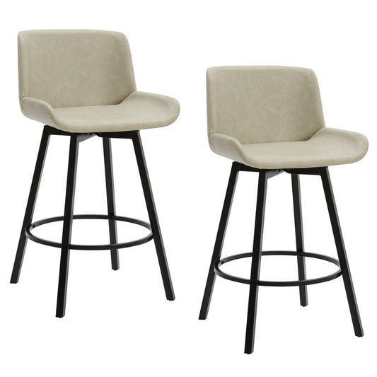 Fern 26" Counter Stool, set of 2, with Swivel in Vintage Ivory Faux Leather and Black