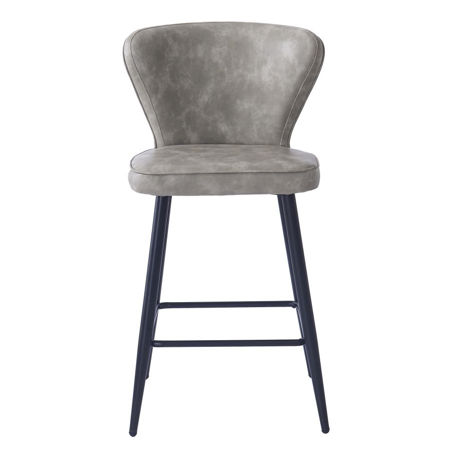 Clover 26" Counter Stool, Set of 2, in Vintage Grey Faux Leather and Black