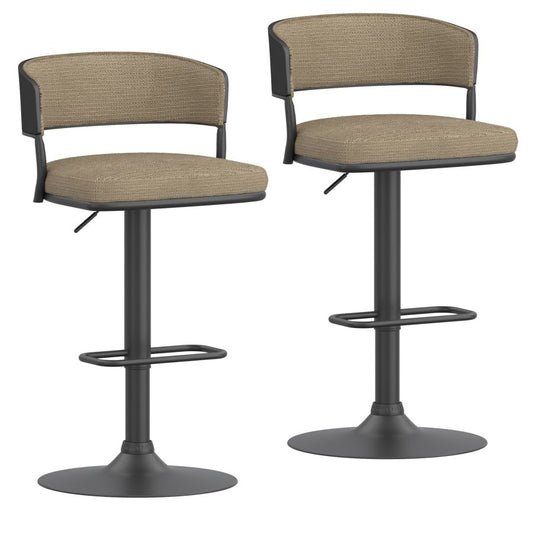 Kazan Adjustable Air-Lift Stool, Set of 2 in Dark Beige Performance Fabric & Black Metal