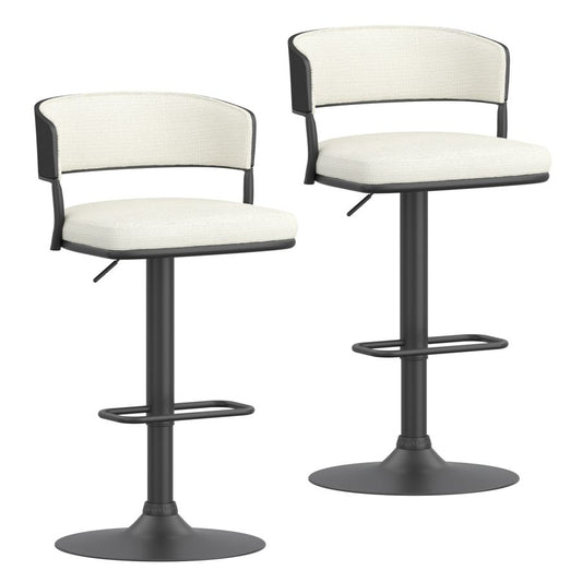 Kazan Adjustable Air-Lift Stool, Set of 2 in Ivory Performance Fabric & Black Metal
