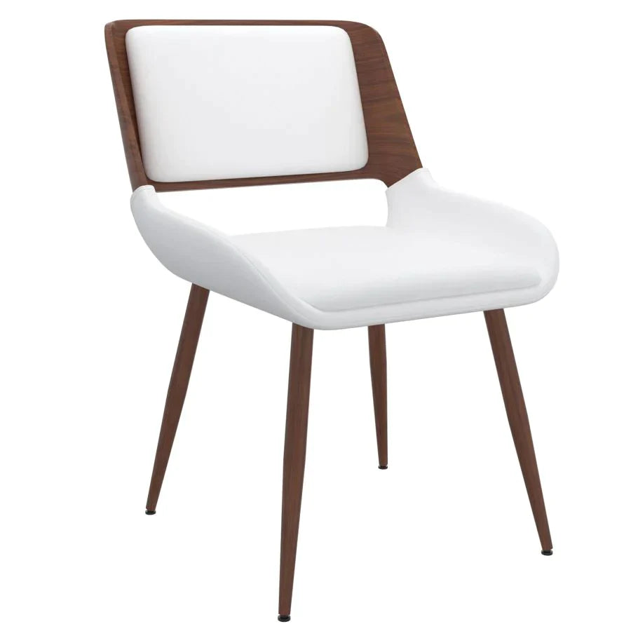 Drake/Hudson 7pc Dining Set in Walnut with White Chair - Furniture Depot