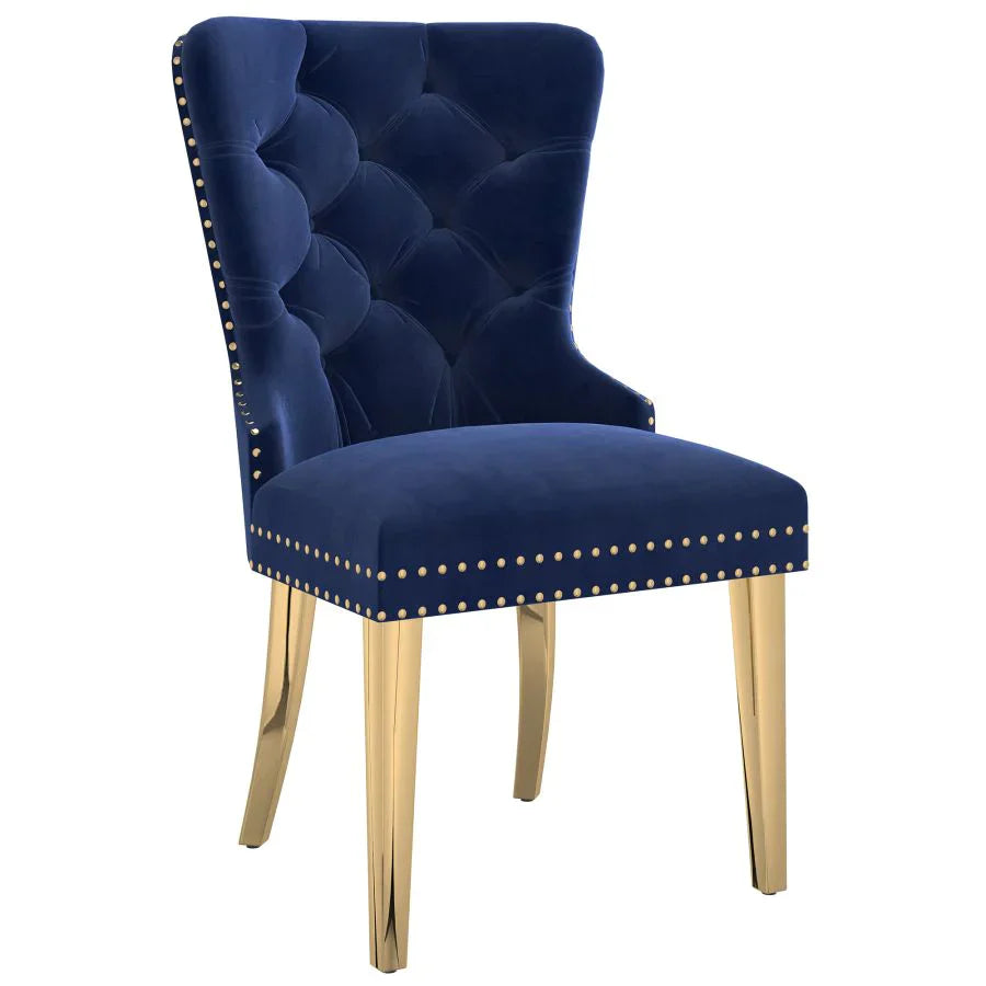Eros/Mizal 5pc Dining Set in Gold with Navy Chair - Furniture Depot