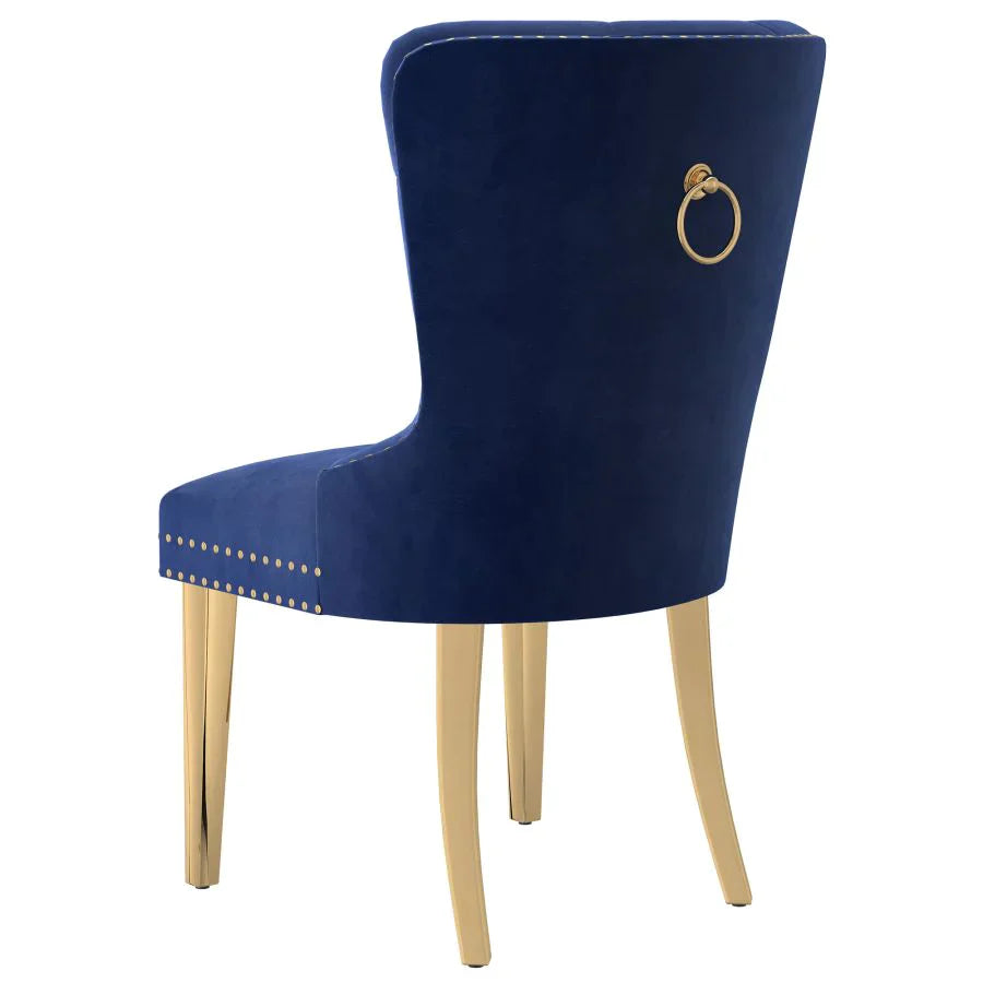 Eros/Mizal 5pc Dining Set in Gold with Navy Chair - Furniture Depot