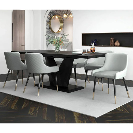 Eclipse/Xander 7pc Dining Set in Black with Light Grey Chair - Furniture Depot