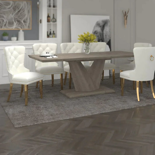 Eclipse/Mizal 7pc Dining Set in Oak with Ivory Chair - Furniture Depot