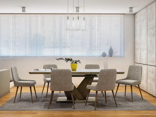 Eclipse/Mia 7pc Dining Set in Oak with Grey & Light Grey Chair - Furniture Depot